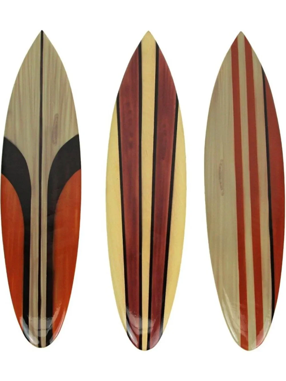 Set of 3 Hand-Carved Wooden Surfboard Wall Art - Unique Coastal Beach Decor